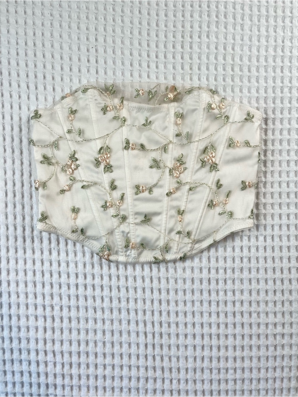 Tic Toc Floral Embroidered Corset Top Cream Cottagecore Fairycore Bustier